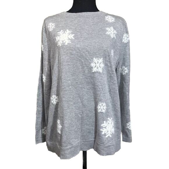 NWT Talbots Sz XLP Cashmere Blend Long Sleeve Crew Neck Sweater Grey Snowflakes - Picture 1 of 12